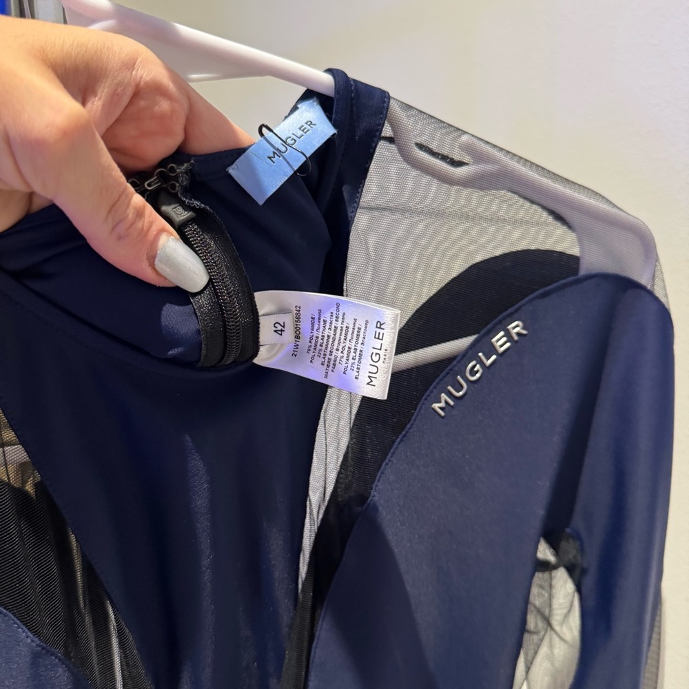 Mugler Illusion Sheer-Detail Bodysuit in Midnight Blue - Picture 5 of 5